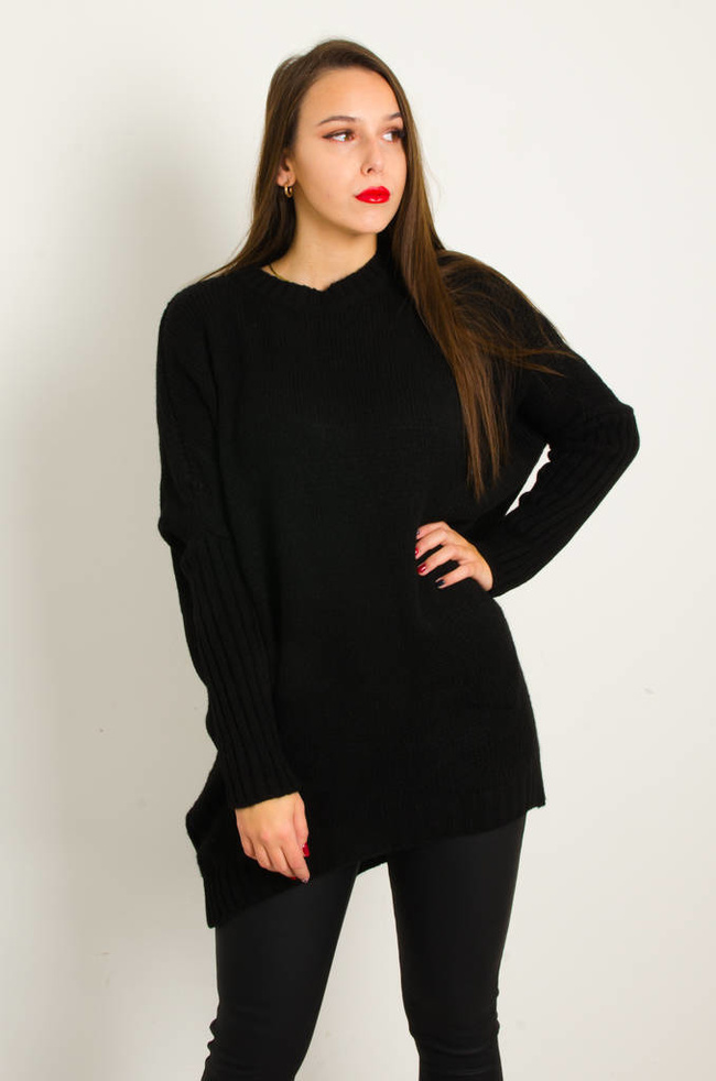 DŁUGI CZARNY ASYMETRYCZNY SWETER