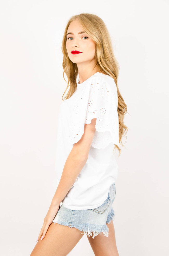 BIAŁA BAWEŁNIANA BLUZKA Z AŻUROWYMI RĘKAWAMI