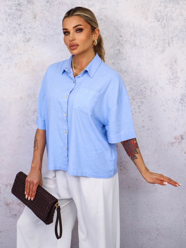 KOSZULA OVERSIZE Z KRÓTKIM RĘKAWEM- NIEBIESKA