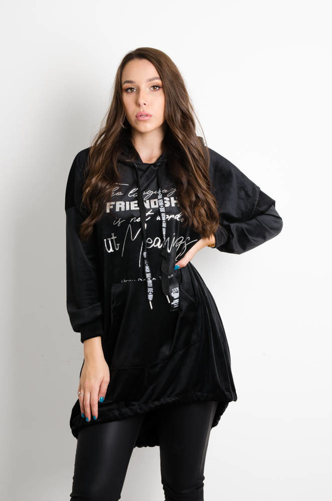 CZARNA ASYMETRYCZNA TUNIKA Z NAPISEM