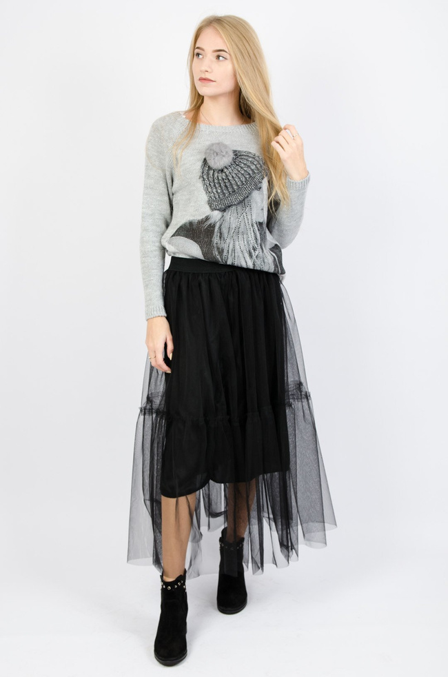 Czarna tiulowa spódnica maxi z halką