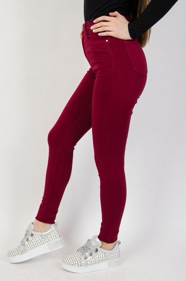 Bordowe dopasowane spodnie z wysokim stanem