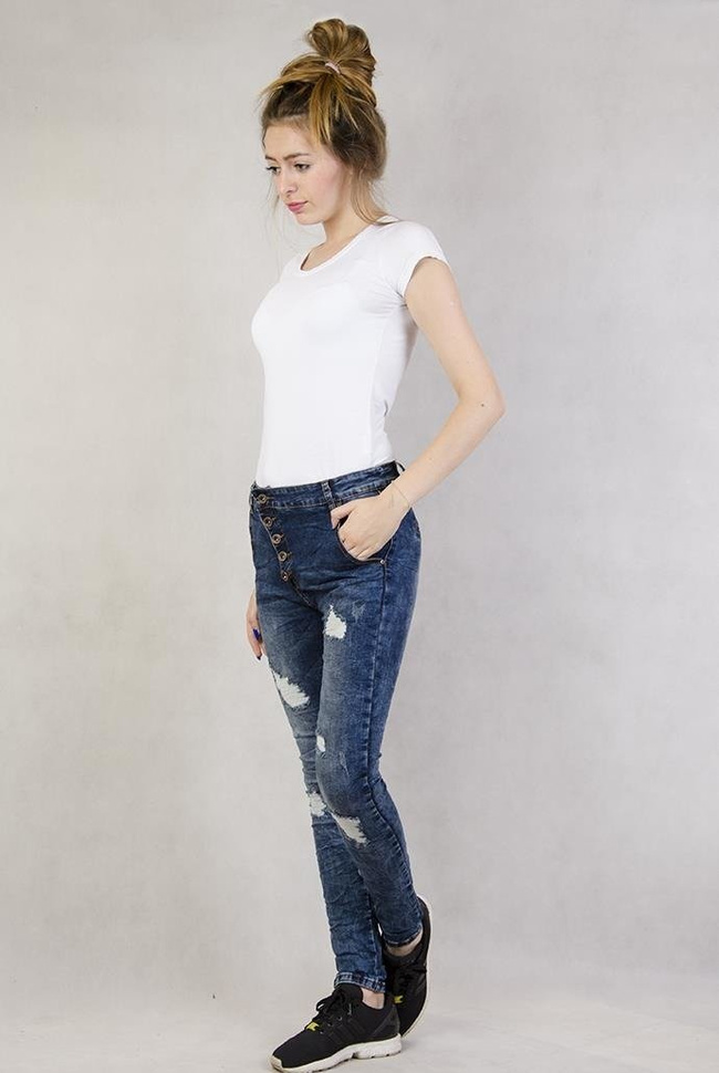 Spodnie jeansowe BAGGY z przetarciami i guzikami na skos