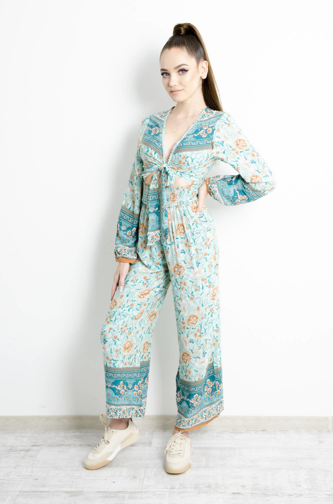 KOMPLET W KWIATY - TURKUSOWY