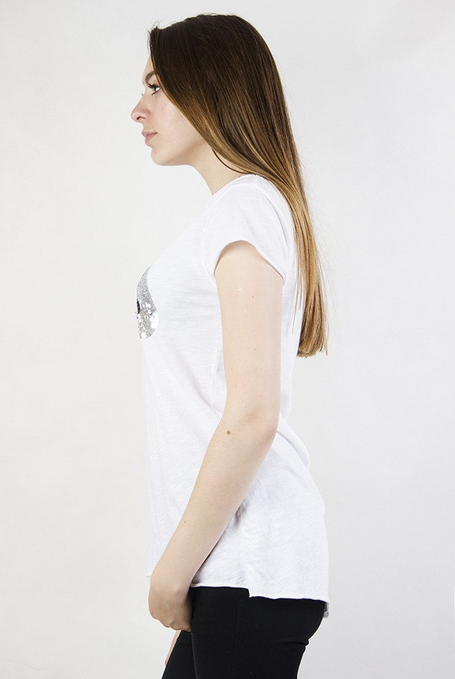 Biała bluzka z cekinowymi ustami