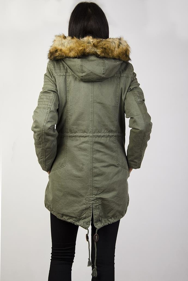Khaki kurtka parka ocieplana z kapturem