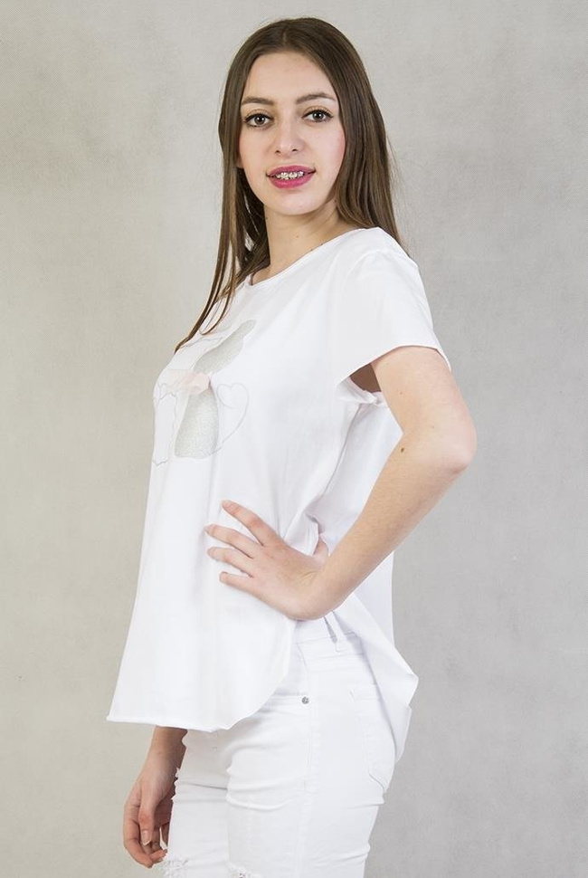 Biała bluzka z kotkami i kokardką