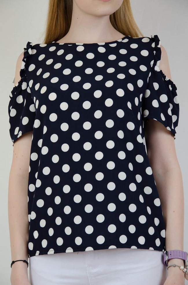 Granatowa bluzka w białe grochy
