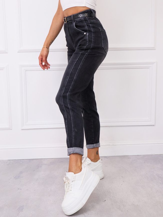 SPODNIE JEANSOWE Z PRZESZYCIAMI I WYSOKIM STANEM- CIEMNOSZARE