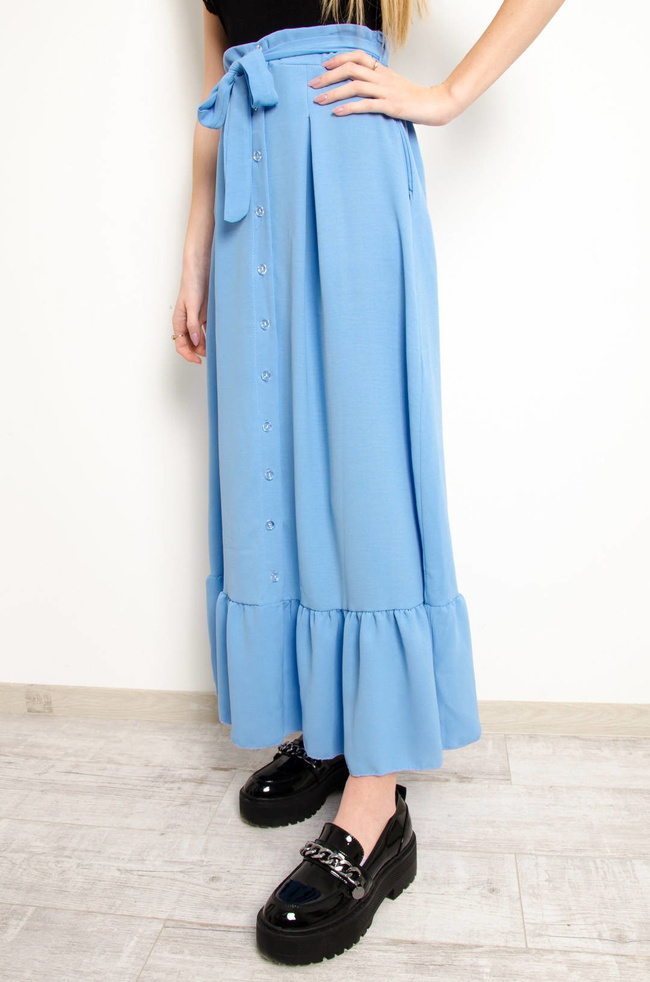 NIEBIESKA MAXI SPÓDNICA Z FALBANĄ NA DOLE