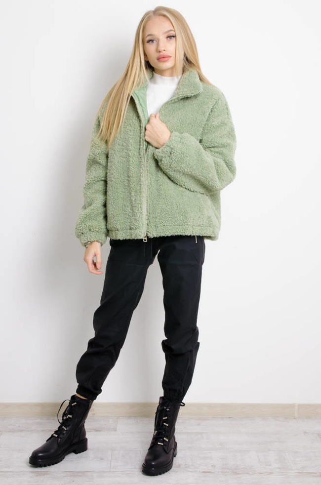 ZIELONA KURTKA Z FUTERKA ZE STÓJKĄ