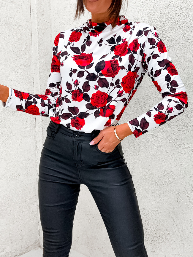 BLUZKA Z MOTYWEM KWIATÓW- BIAŁA