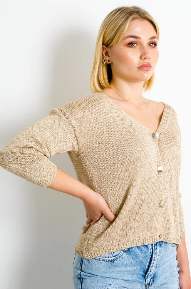 ZŁOTY SWETER W SZPIC ZAPINANY NA GUZIKI