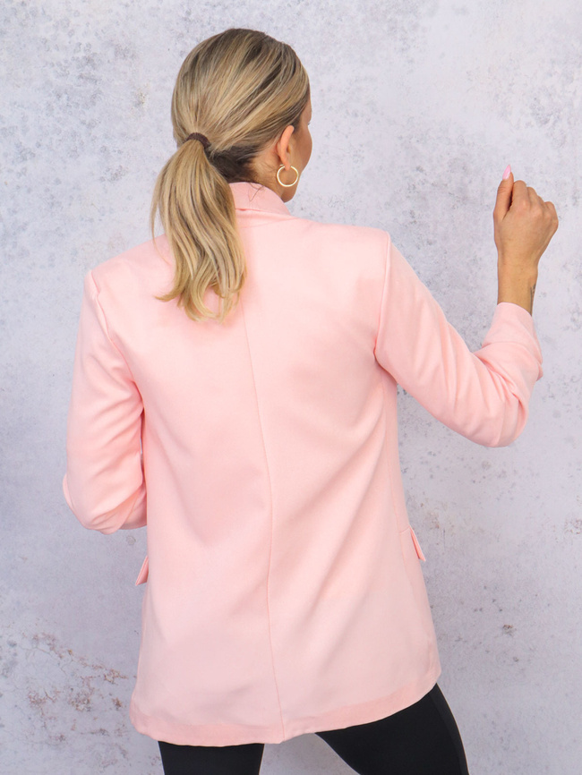 MARYNARKA BEZ ZAPIECIA Z MARSZCZONYMI RĘKAWAMI- MORELOWY