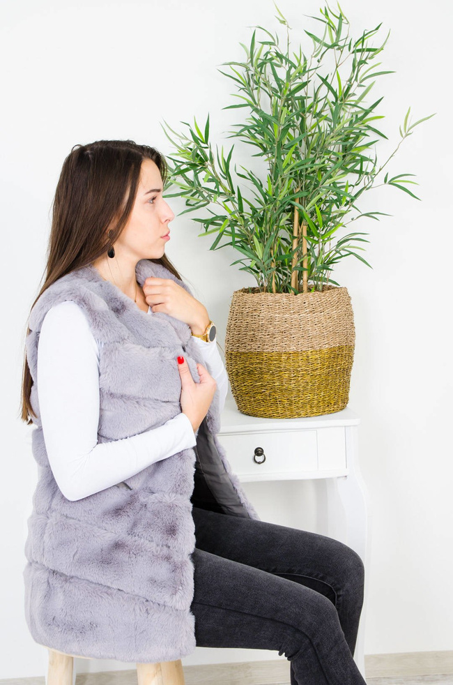 SZARA FUTRZANA KAMIZELKA