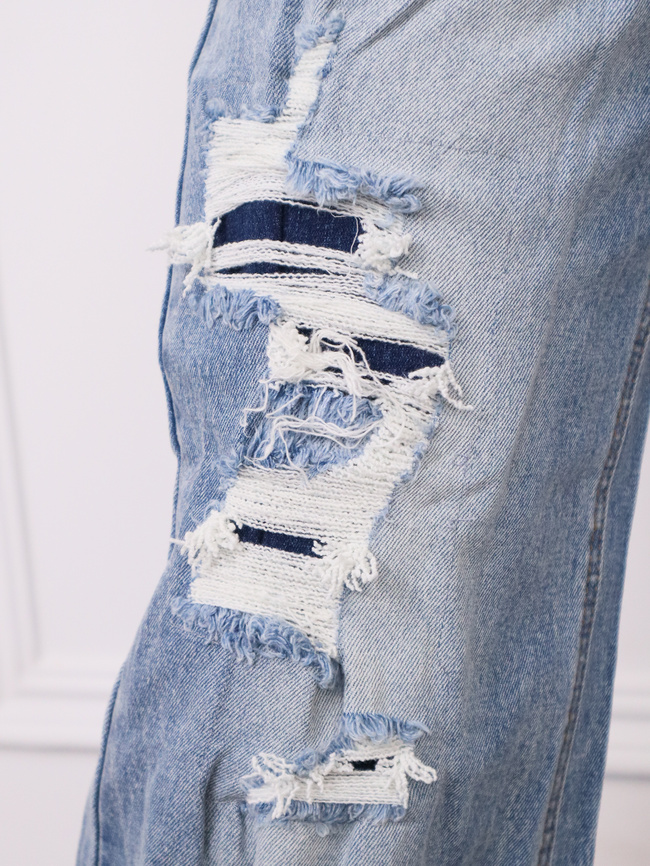 SPODNIE JEANSOWE Z SZEROKIMI NOGAWKAMI I PRZETARCIAMI