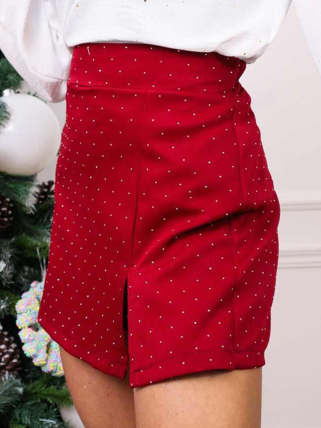 SPÓDNICO-SPODENKI ZDOBIONE CYRKONIAMI- BORDOWE