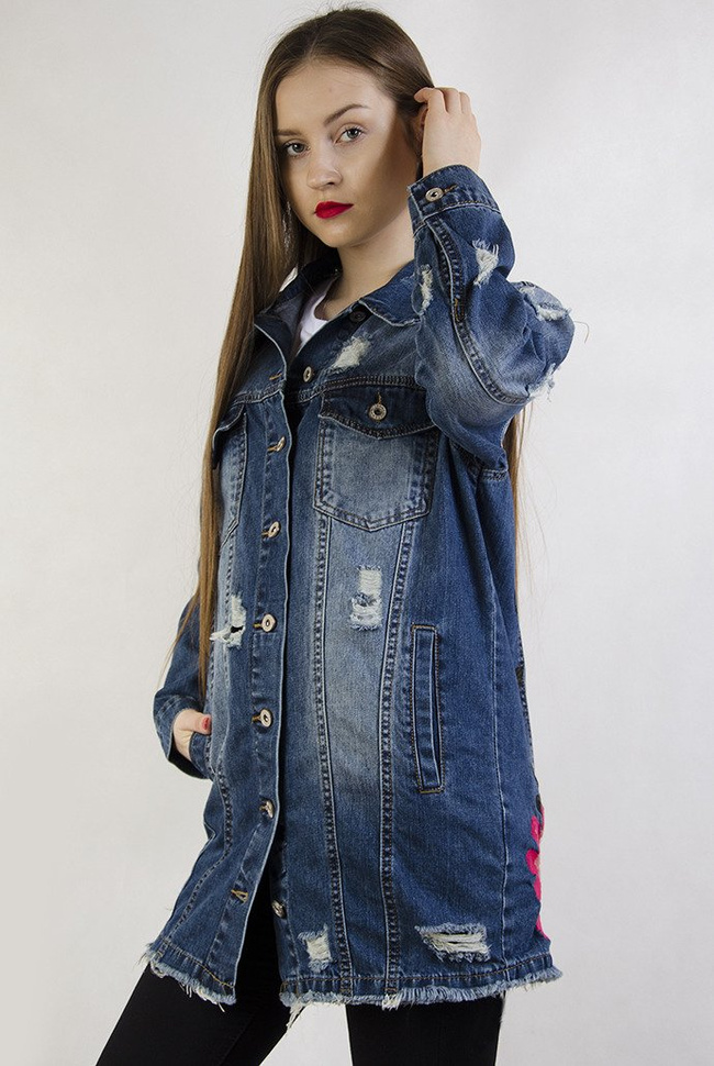 Kurtka jeansowa z motywem kwiatowym