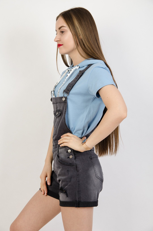 Ciemno szare ogrodniczki z szarpaniami