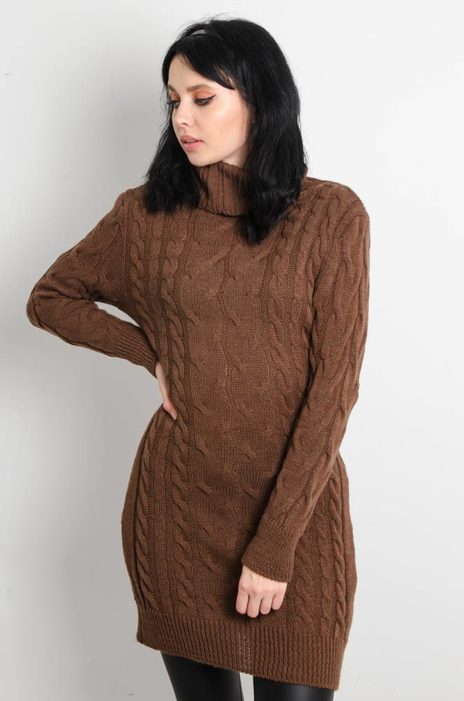 BRĄZOWA SWETERKOWA SUKIENKA Z GOLFEM