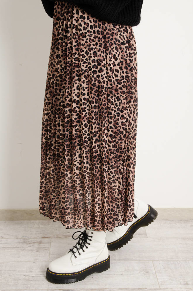 PLISOWANA SPÓDNICA W PANTERKĘ- BRĄZOWA