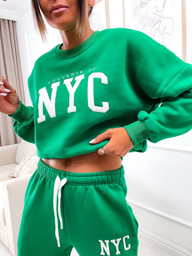 KOMPLET DRESOWY Z OZDOBNĄ NASZYWKĄ- ZIELONY