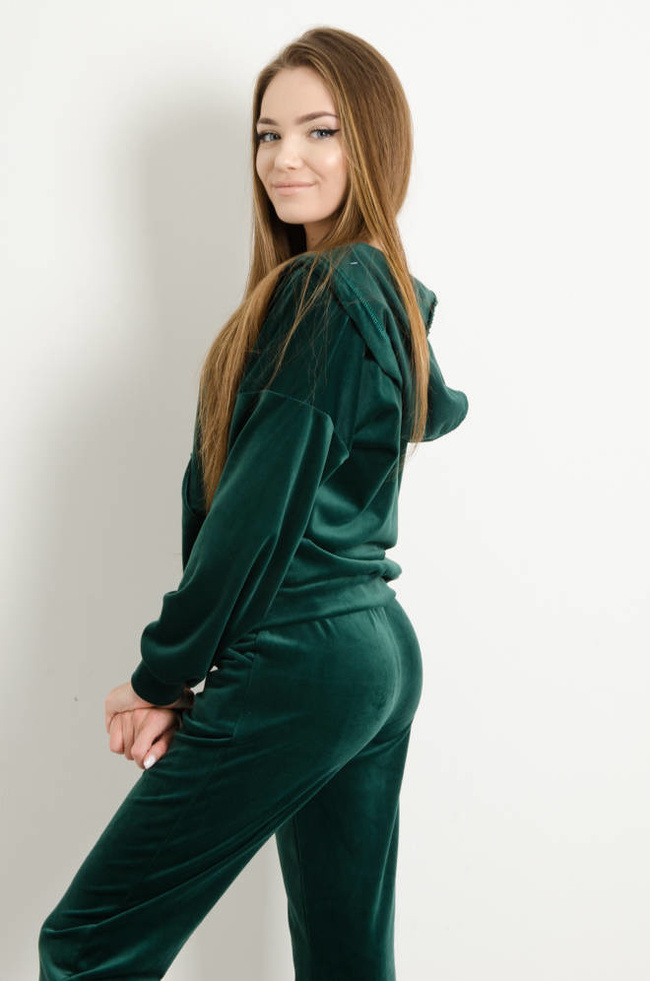 WELUROWY KOMPLET DRESOWY ROZPINANY Z KAPTUREM- ZIELONY