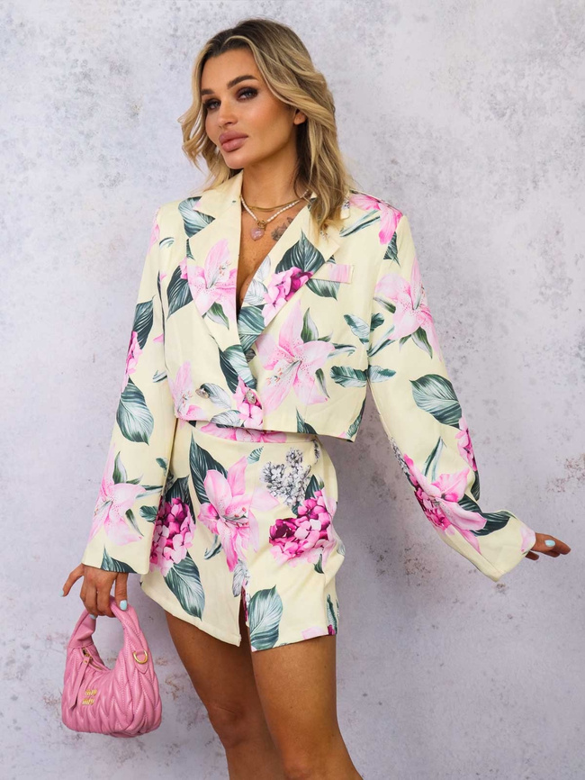 KOMPLET W KWIATY MARYNARKA+ SPÓDNICO-SPODENKI- ŻÓŁTY