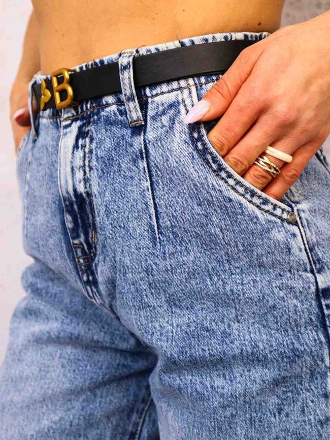 SPODNIE JEANSOWE DEKATYZOWANE Z SZEROKIMI NOGAWKAMI+ PASEK