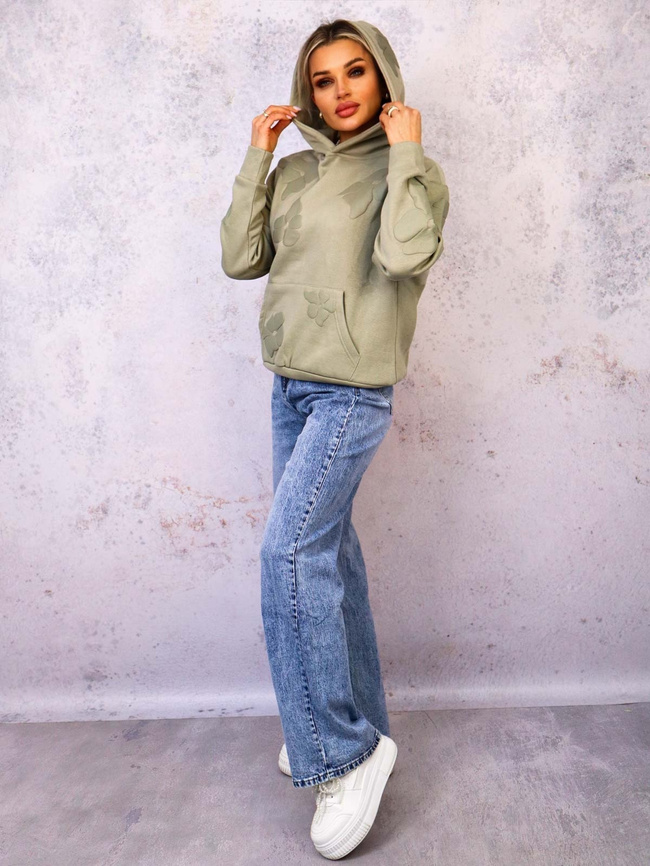 BLUZA OVERSIZE Z KWIATAMI I NAPISEM- ZIELONA