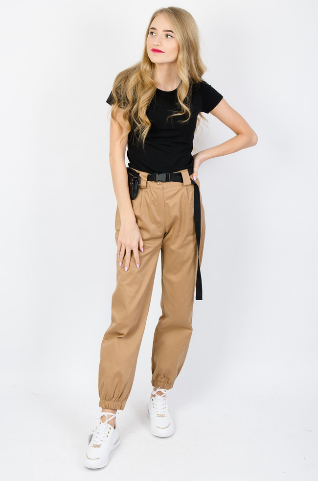 BRĄZOWE JOGGERY Z NERKĄ - WYSOKI STAN 