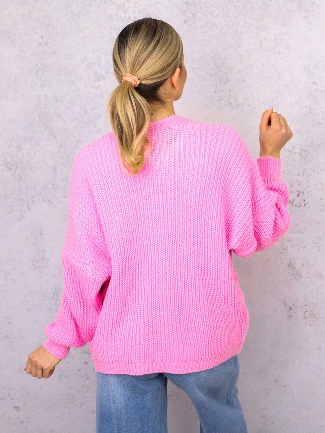 NARZUTA KARDIGAN DZIANINOWY Z KIESZENIAMI- CIEMNORÓŻOWY