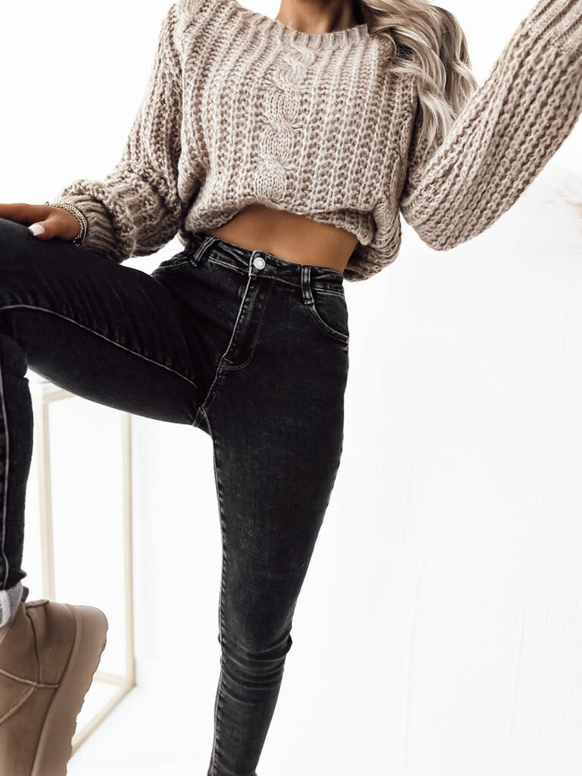 SPODNIE JEANSOWE SKINNY Z WYSOKIM STANEM- CZARNE