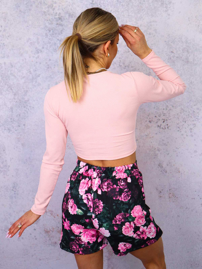 PRĄŻKOWANY TOP Z KORONKĄ- JASNORÓŻOWY