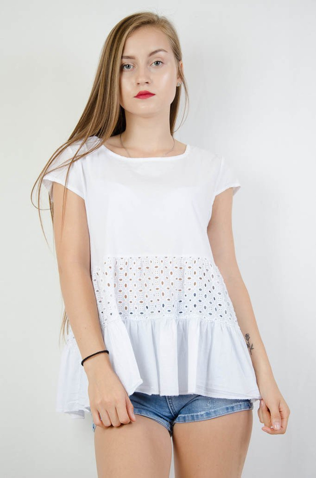 BIAŁA AŻUROWA BLUZKA ROZSZERZANA NA DOLE