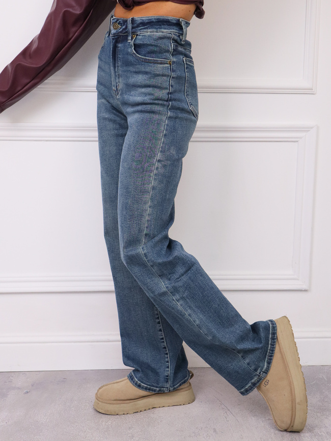 SPODNIE JEANSOWE Z WYSOKI STANEM I SZEROKIMI NOGAWKAMI