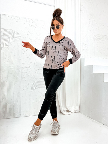 KOMPLET DRESOWY BLUZA Z NAPISAMI+ SPODNIE- BRĄZOWY