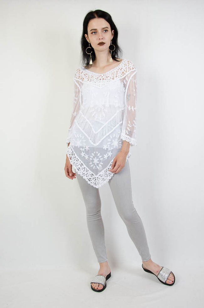 BLUZKA BOHO AŻUROWE HAFTY 