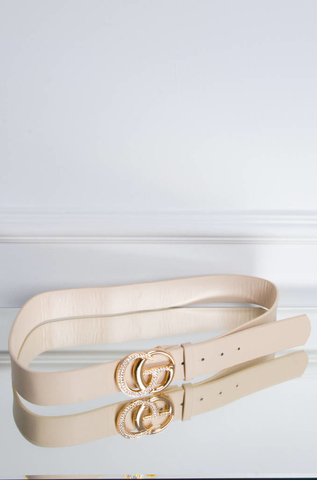 BEŻOWY PASEK CG- ZAPIĘCIE Z CYRKONIAMI 