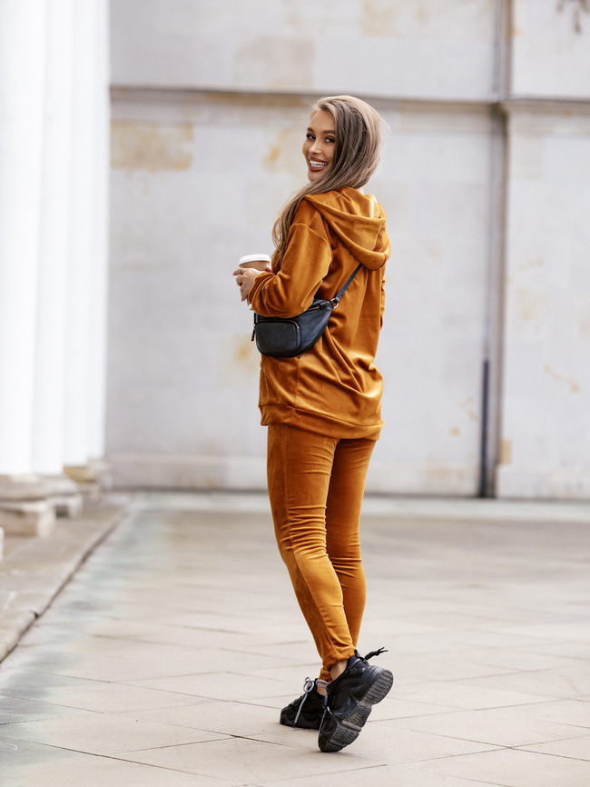 WELUROWY KOMPLET BLUZA+ LEGGINSY- CAMEL
