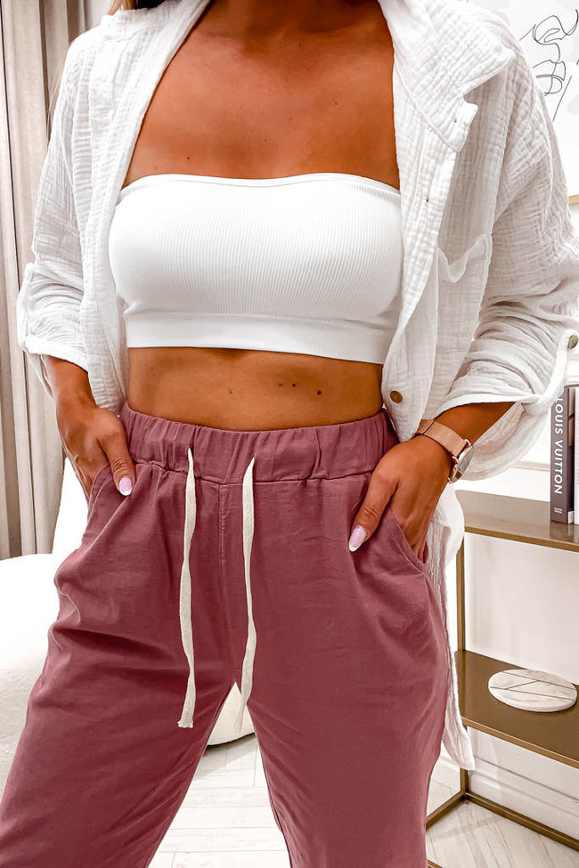 SPODNIE MATERIAŁOWE- CIEMNY RÓŻ