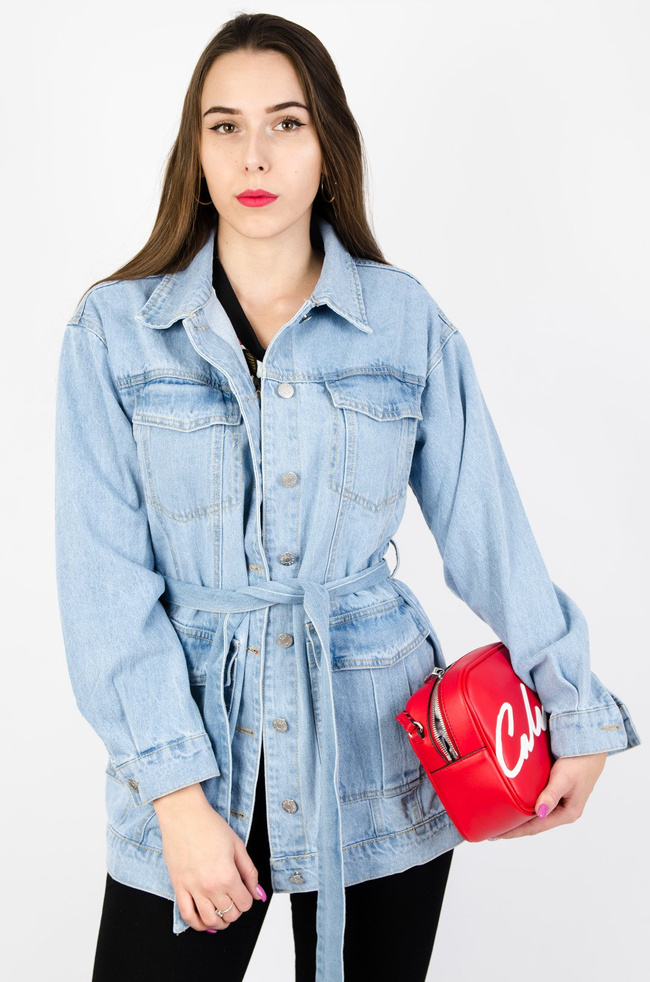 JASNA KURTKA JEANSOWA WIĄZANA W PASIE