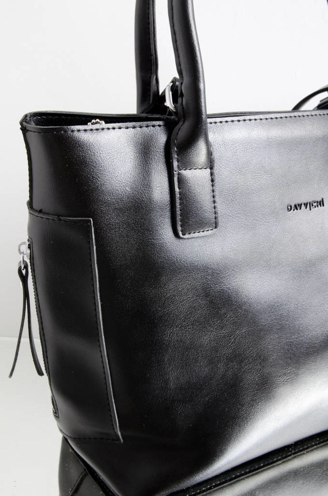 TOREBKA TYPU SHOPPER Z ZAMKAMI PO BOKACH- CZARNA
