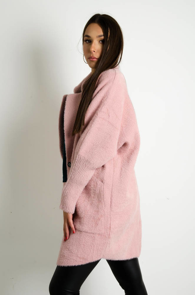 PŁASZCZ DŁUGI WEŁNIANY ALPAKA- RÓŻOWY