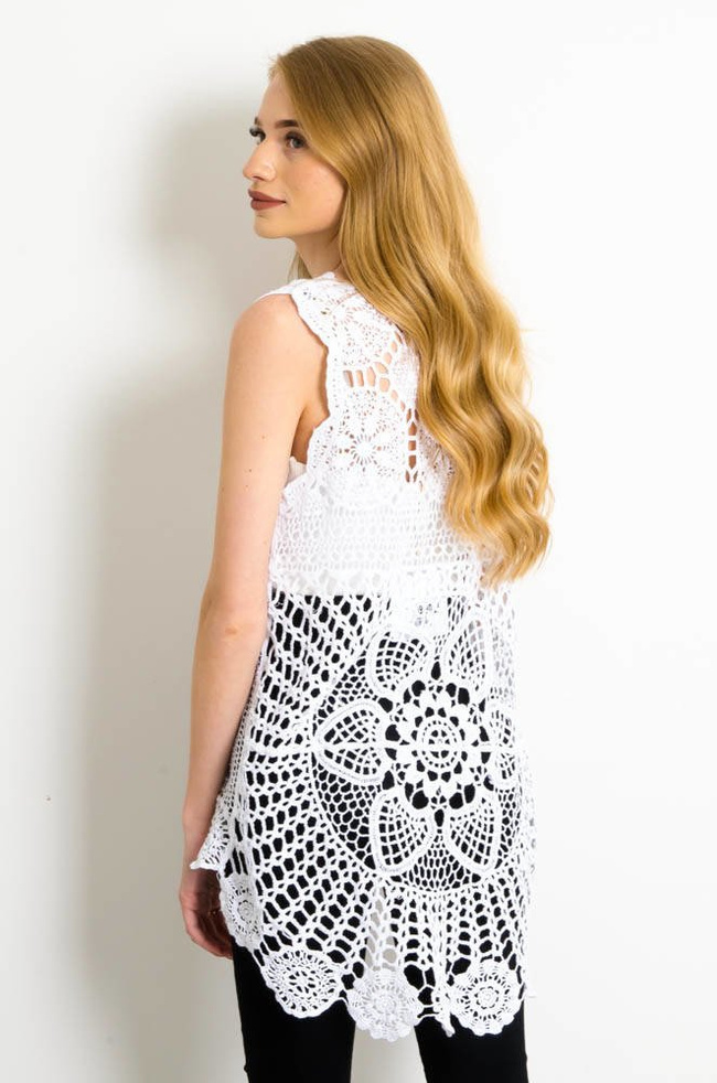 BIAŁA AŻUROWA BLUZKA Z DŁUŻSZYM TYŁEM