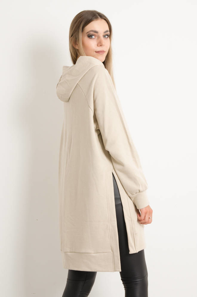 DŁUGA BLUZA KANGURKA Z ROZCIĘCIAMI PO BOKACH- BEŻOWA