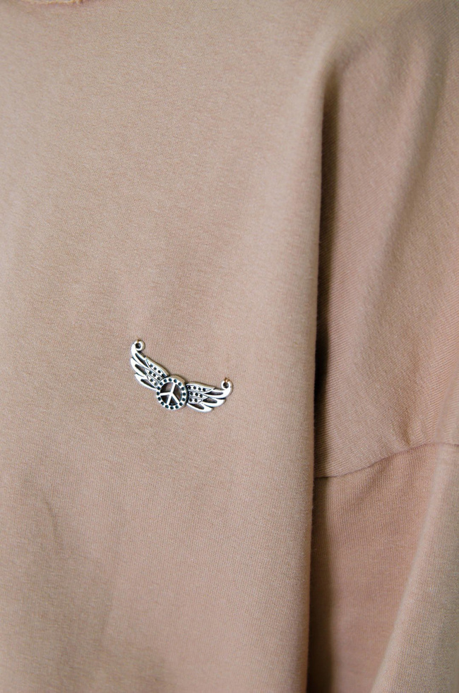 JASNO-BRĄZOWY BAWEŁNIANY KOMPLET DRESOWY Z PRZYPINKĄ