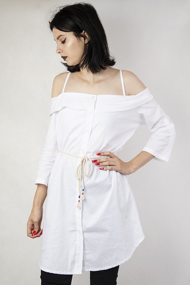 Przedłużana, biała koszula na ramiączka