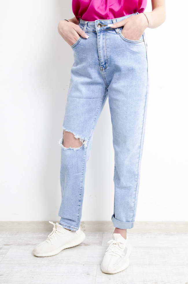SPODNIE JEANSOWE MOM FIT Z ROZCIĘCIEM NA KOLANIE