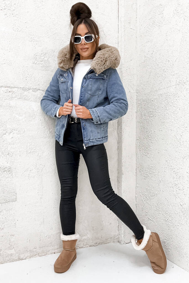 DWUSTRONNA ZŁOTO-JEANSOWA KURTKA Z FUTERKIEM